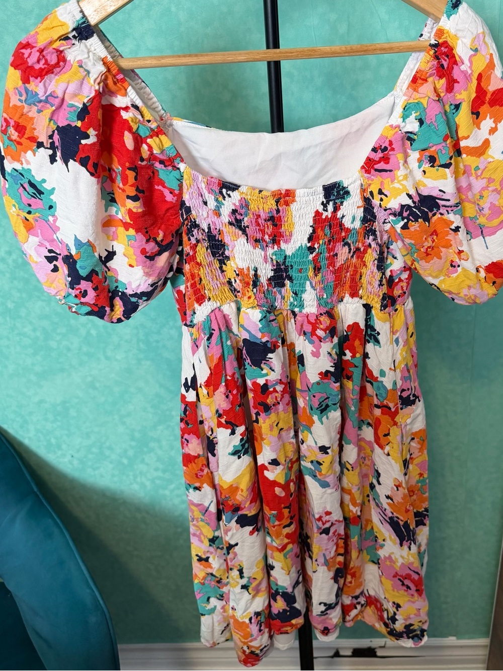 ✨🧡Bright Floral Square-Neck Mini Dress Designed by andthewhy - Picture 5 of 6
